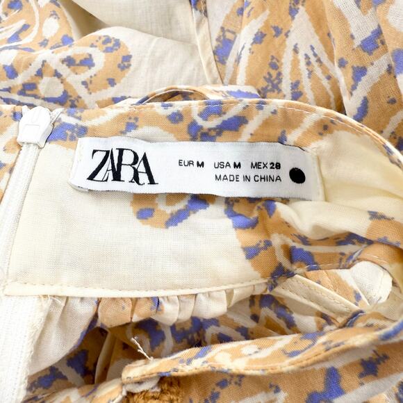 Zara Blogger Fave Women's High Collar Paisley Boho Flared Mini Dress Medium Tan - Picture 3 of 14